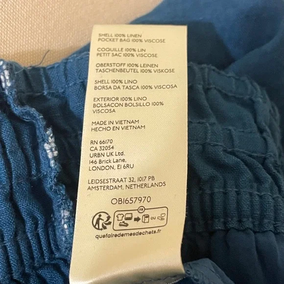 Anthropologie Womens XS Wide Leg Linen Pants Teal Blue Smocked Waist OB1657970 - Picture 3 of 7